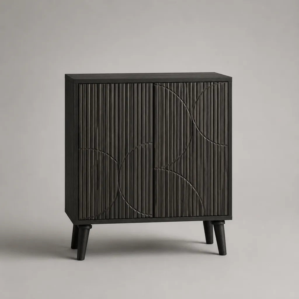 Buffet bas en bois noir à 2 portes, 80 × 40 × 90 cm