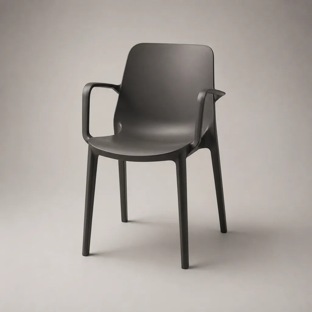 Chaise de jardin avec accoudoirs en polypropylène gris anthracite, 58 × 55 × 82 cm