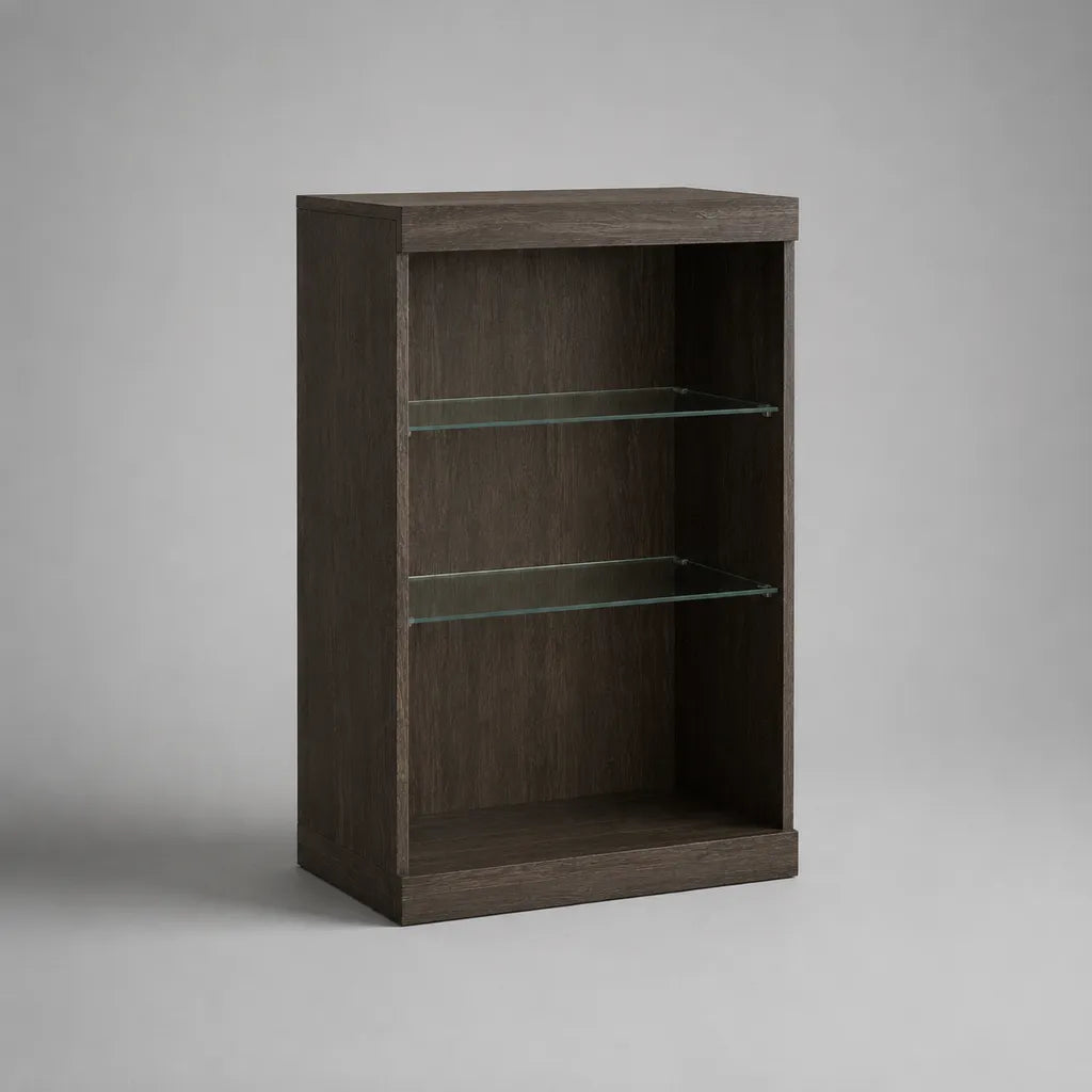 Buffet ouvert rectangulaire en panneaux de particules mélaminés et verre trempé, marron foncé, 80 × 40 × 120 cm