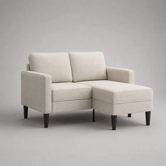Ensemble canapé 2 places en tissu avec pouf indépendant, beige et noir, 160 × 140 × 84 cm