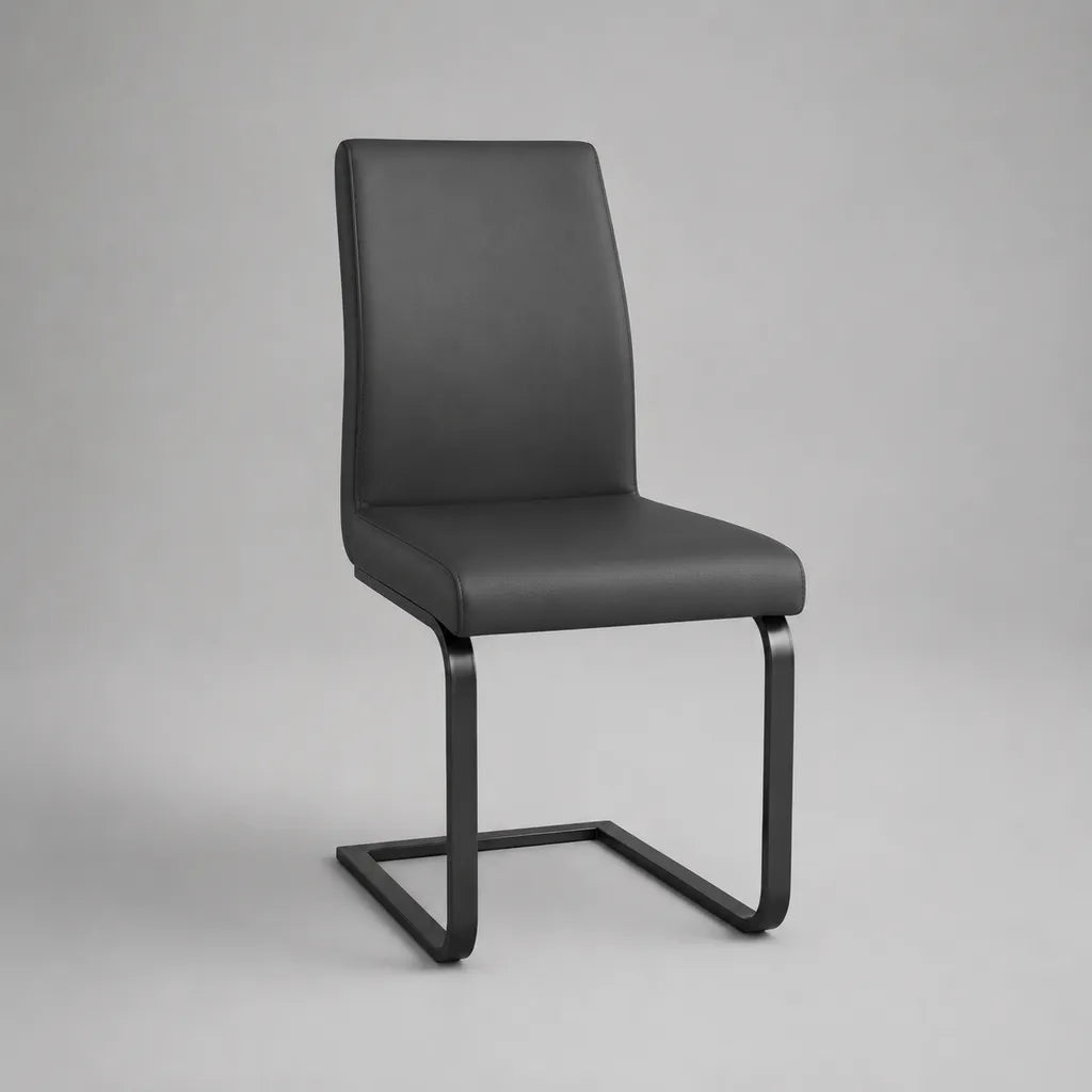 Chaise de salle à manger en porte-à-faux anthracite en similicuir et acier noir, 43 × 55 × 99 cm