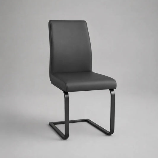 Chaise de salle à manger en porte-à-faux anthracite en similicuir et acier noir, 43 × 55 × 99 cm