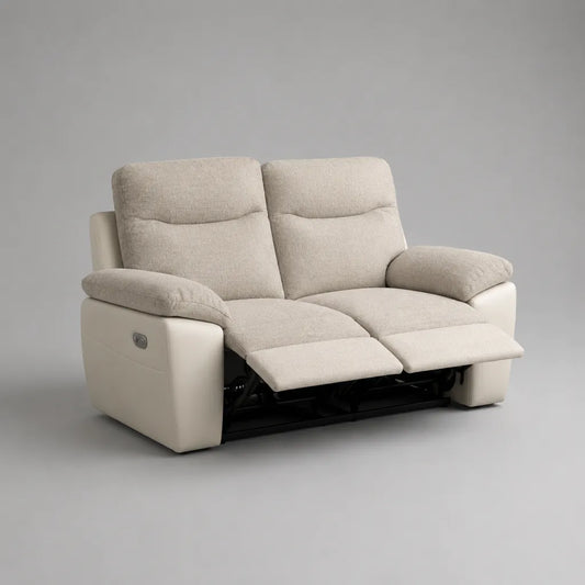Canapé relax électrique 2 places en tissu chenille polyester et polyuréthane beige et crème, 155 × 95 × 105 cm
