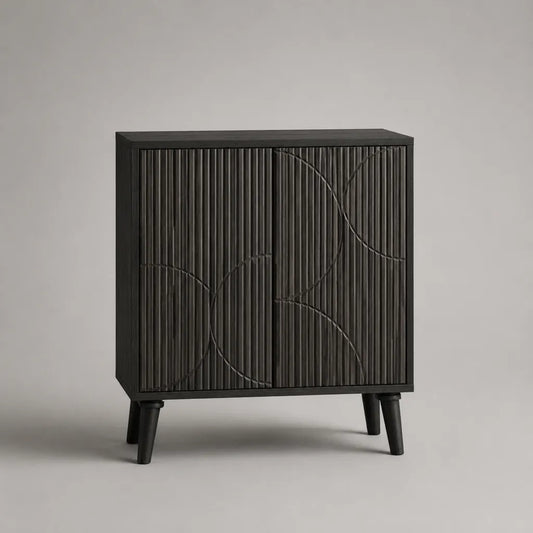 Buffet bas en bois noir à 2 portes, 80 × 40 × 90 cm