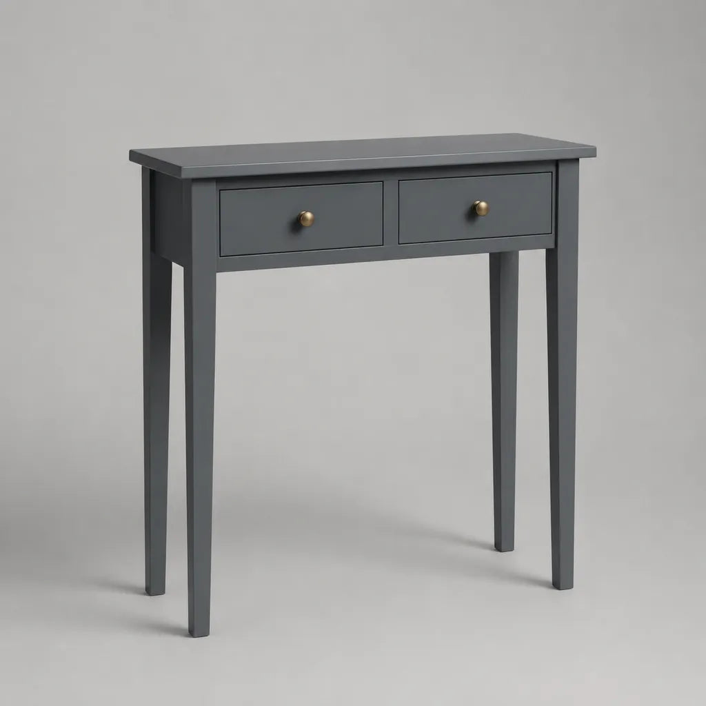 Console rectangulaire en bois et MDF gris anthracite avec 2 tiroirs, 80 × 30 × 80 cm