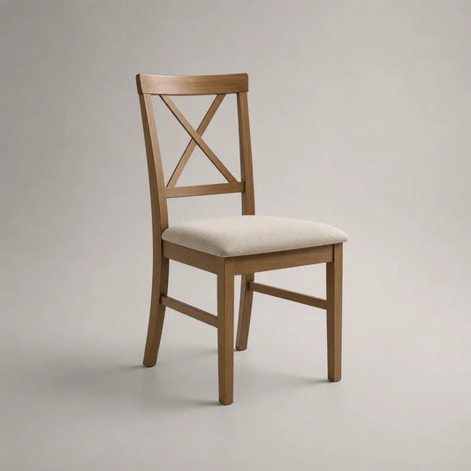 Chaise de salle à manger en bois massif, assise rembourrée beige, dossier en X, chêne clair, 45 × 52 × 92 cm