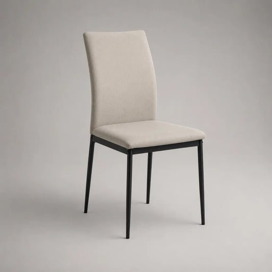 Chaise de salle à manger rembourrée en polyester beige et acier noir, 44 × 54 × 92 cm