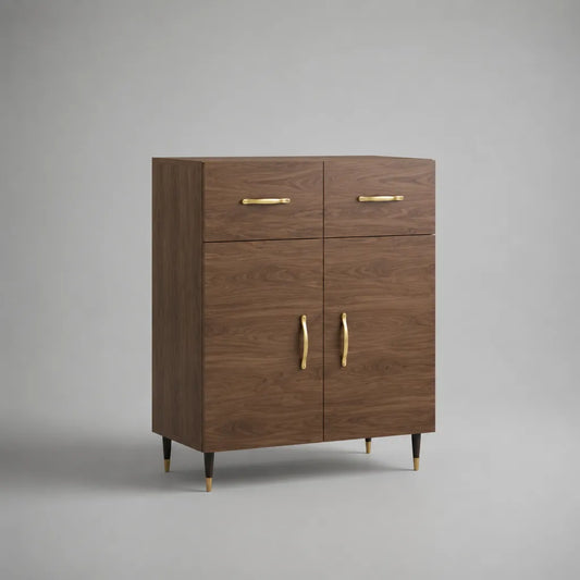 Buffet haut rectangulaire en MDF plaqué noyer marron avec 2 portes et 2 tiroirs, 80 × 40 × 100 cm
