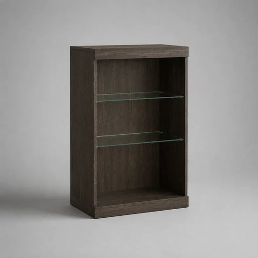 Buffet ouvert rectangulaire en panneaux de particules mélaminés et verre trempé, marron foncé, 80 × 40 × 120 cm